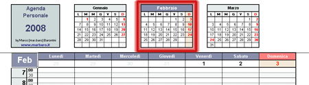 Schermata della sezione riservata ai calendari dei mesi