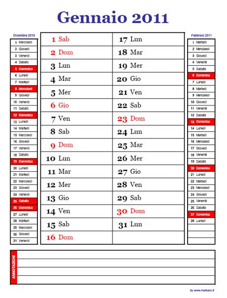 Calendario 2011 mensile in formato 