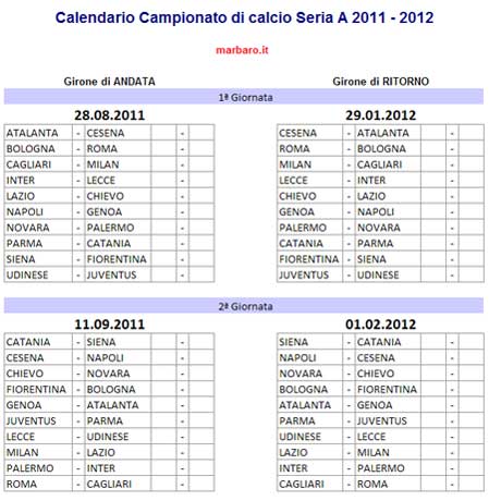 Calendario Partite Campionato Serie A 2011 12