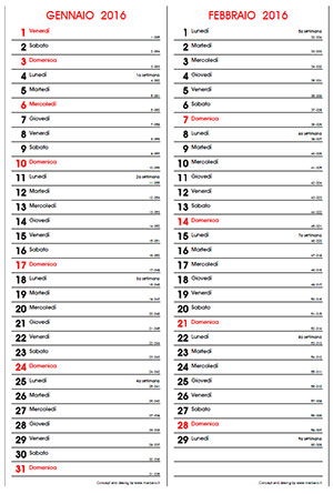 Calendario 2016 2 mesi per pagina
