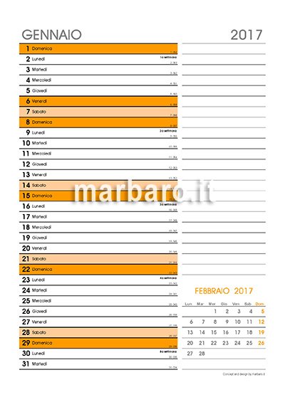Calendario orange 2017 mensile