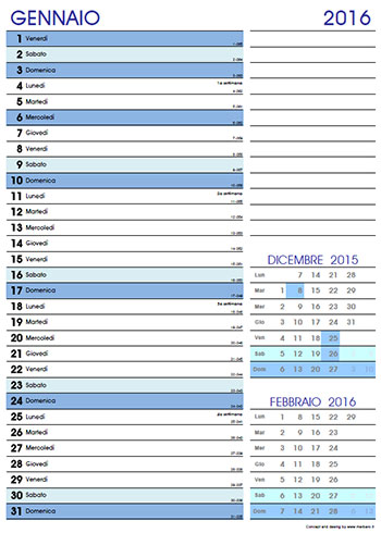Calendario mensile 2016 gratis