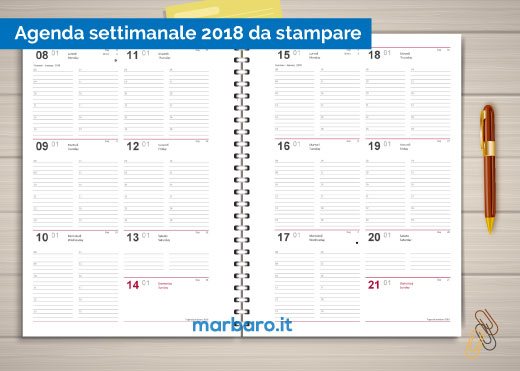 Agenda 2018 settimanale