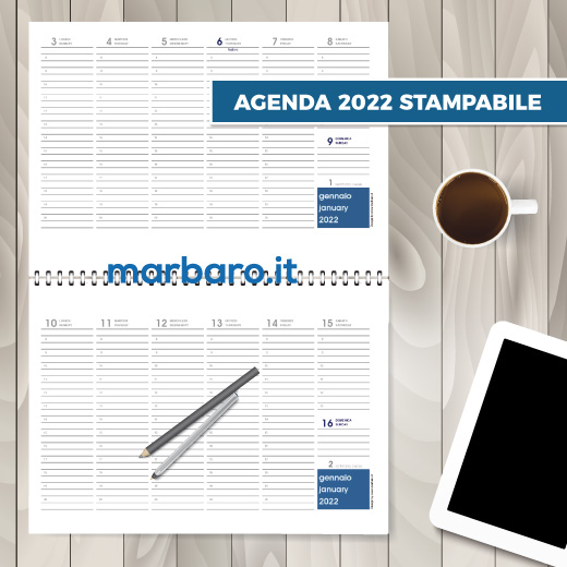 Agenda 2022 da tavolo in PDF stampabile da scaricare gratis