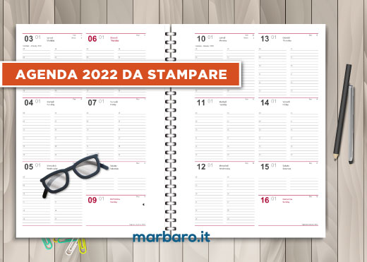 Agenda 2022 settimanale in PDF stampabile