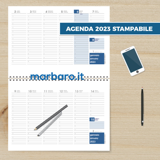 Agenda 2023 da tavolo in PDF stampabile da scaricare gratis