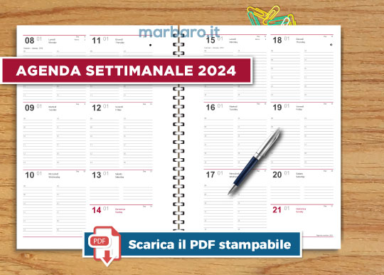 Agenda 2024 da stampare settimanale in PDF