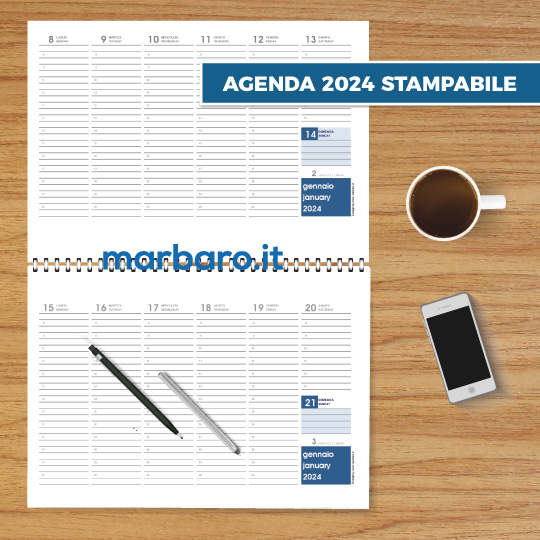 Agenda 2024 da tavolo settimanale orizzontale stampabile