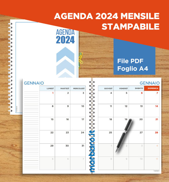 Agenda 2024 mensile stampabile in A4