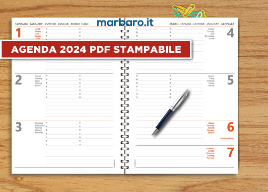 Agenda 2024 settimanale verticale in PDF da stampare su A4