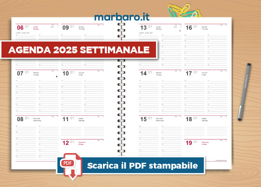 Agenda 2025 da stampare settimanale in PDF