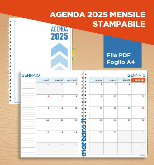 Agenda 2025 mensile in PDF stampabile