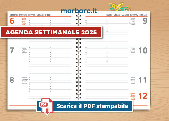 Agenda 2025 settimanale in PDF gratis da stampare