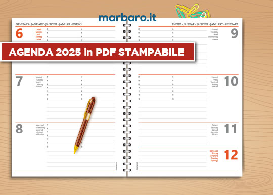 Agenda 2025 settimanale in PDF stampabile