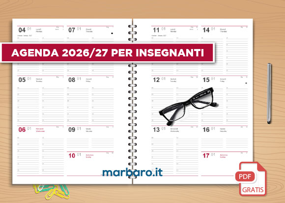 Agenda 2026/2027 per insegnanti professori docenti da stampare