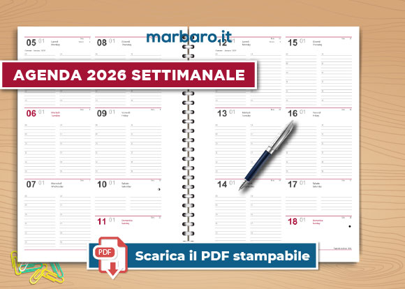 Agenda 2026 in PDF gratis da stampare