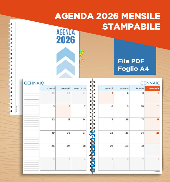 Agenda 2026 mensile stampabile in A4 Agenda 2026 mensile stampabile in A4