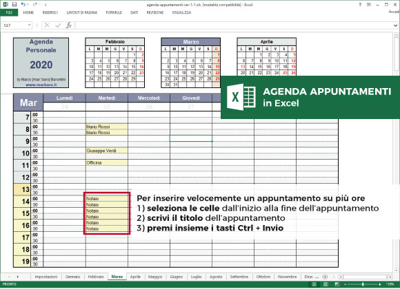 Agenda appuntamenti in Excel gratis