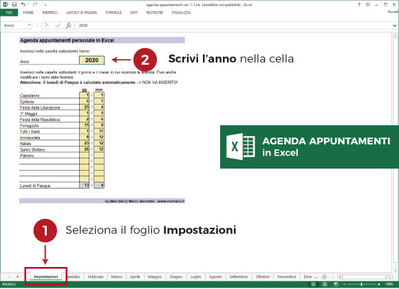Agenda appuntamenti settimanale in Excel: impostazioni