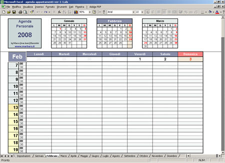 calendario settimanale excel