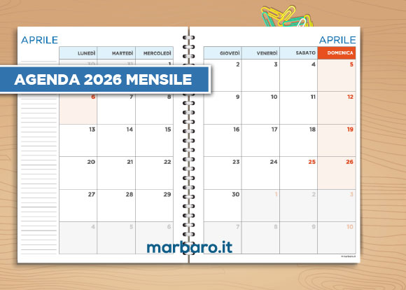 Agenda mensile 2026 in PDF stampabile Agenda mensile 2026 in PDF stampabile