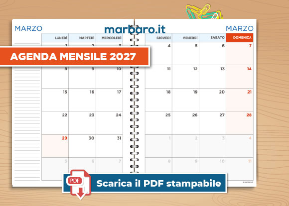 Agenda mensile 2027 in PDF stampabile