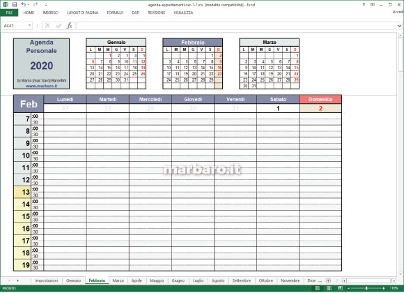 Agenda appuntamenti oraria in Excel