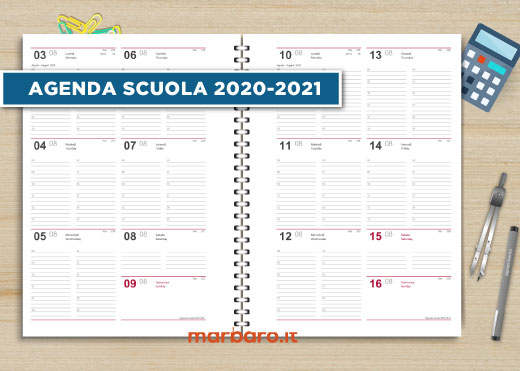 Agenda scuola settimanale 2020-2021 in per insegnanti