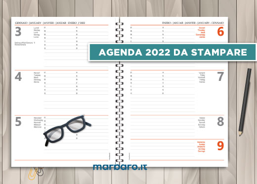 Agenda settimanale 2022 verticale in A4 da stampare