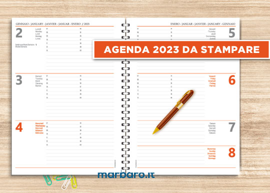 Agenda settimanale 2023 in PDF da stampare