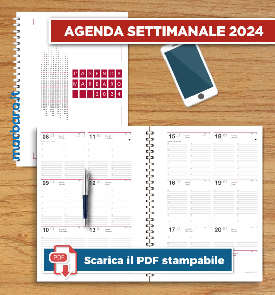 Agenda settimanale 2024 formato A4 da stampare