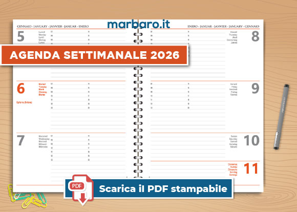 Agenda settimanale 2026 in PDF gratis da stampare Agenda settimanale 2026 in PDF gratis da stampare