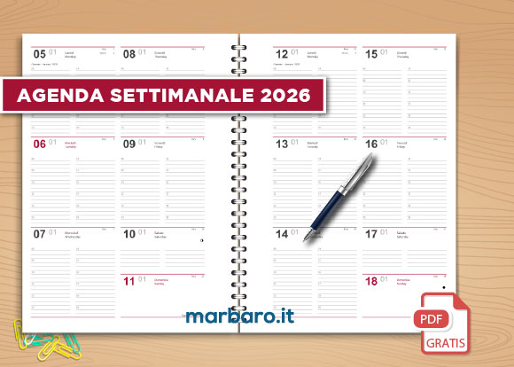 Agenda settimanale 2026 PDF gratis
