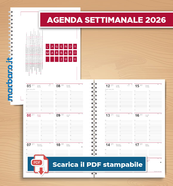 Agenda settimanale 2026 da stampare pdf gratis