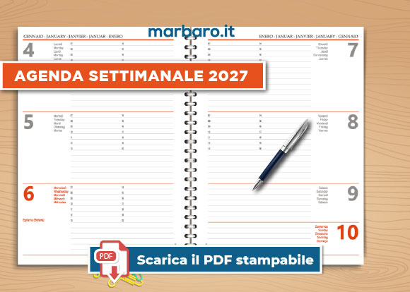 Agenda settimanale 2027 in PDF gratis da scaricare