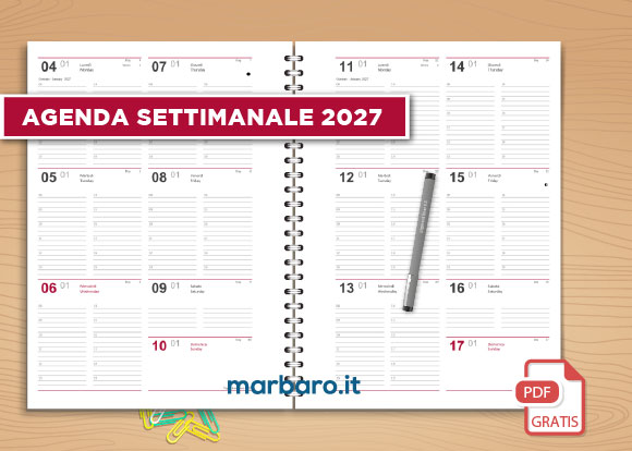 Agenda settimanale 2027 PDF gratis