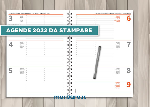 Agende 2022 da stampare in PDF da scaricare gratis