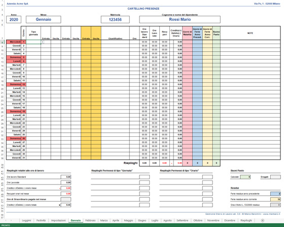 Applicazione gratis Orario di Lavoro con Excel