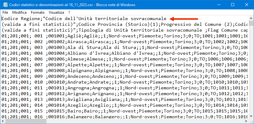 Aprire file CSV con il Blocco Note di Windows
