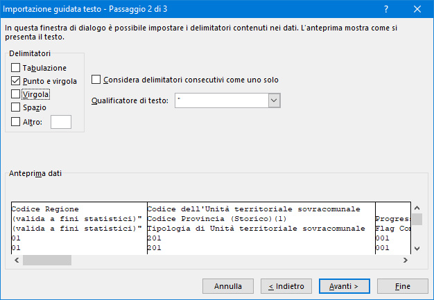 Aprire file CSV con Excel - Passo 5
