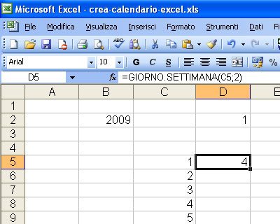 Funzione Giorno.Settimana Excel