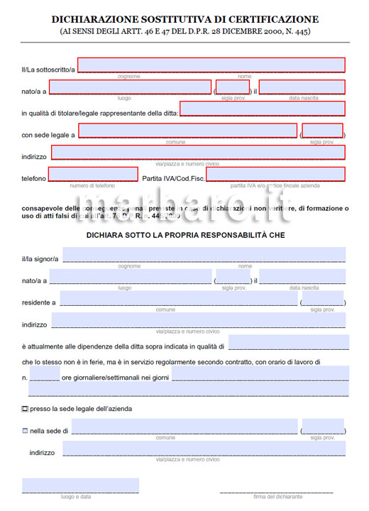 Autocertificazione del rapporto di lavoro con dipendente