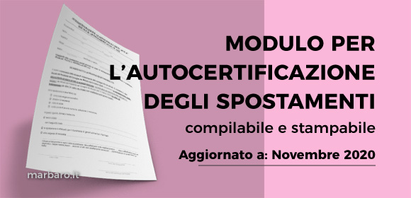 Autocertificazione spostamenti compilabile e stampabile Novembre 2020