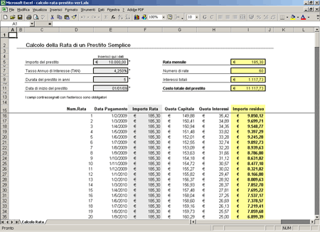 Come si calcola la rata di un prestito con Excel