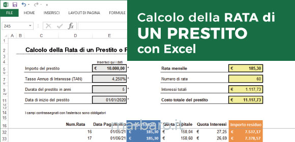Calcolo Rata Con Tan E Taeg Calcolo della rata di un prestito con Excel. Applicazione gratis