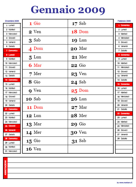 Calendario 2009 mensile