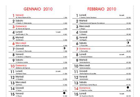 calendario 2010 con i santi e fasi lunari