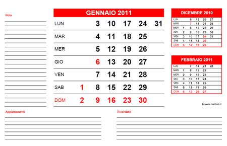 Calendario 2011 con feste
