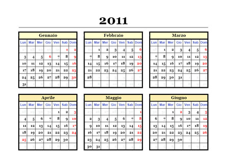 Calendario 2011 con festività