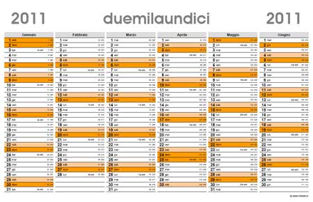 Planner 2011 con numero settimane
